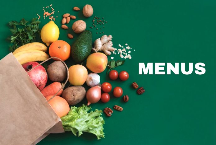 Image of food with the text "Menus"